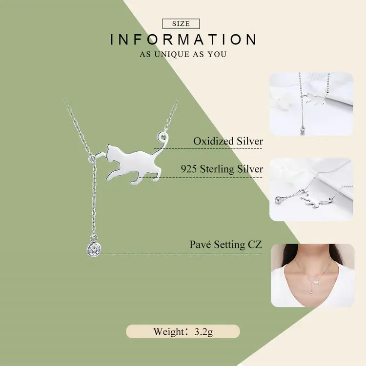 Real 925 Sterling Silver Cute Cat Animal Jewelry Set Pet Ring Necklace Earrings for Women Party Original Fine Jewelry - PeticaDeals