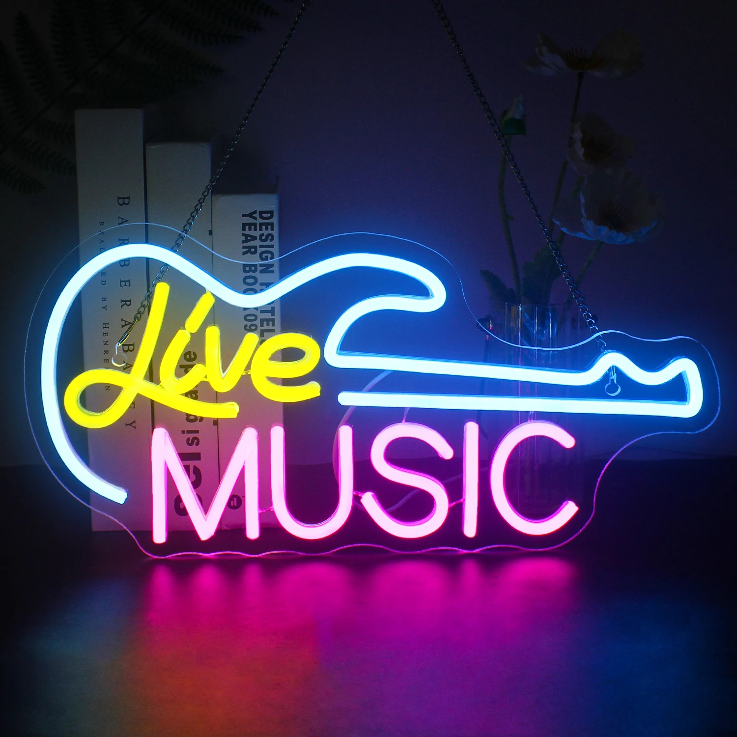 Live Music Neon Sign Guitar Music Led Sign Wall Decor Muticolor Live Music Neon Lights for Bar Music Studio Pub Party Club Decor guitar neon sign art guitar decor neon lights music studio bar party club led light up sign gift for music lover girl boy neon