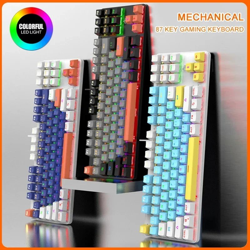 

K919 Wired Mechanical Keyboard 87 Key Game Office Keyboards with Blue Axis 9 Color Light USB Port Esports Клавиатура for Xiaomi