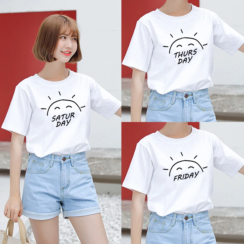 Women's T-shirts Short Sleeve Sun Smiley T-shirt Female Summer Woman Tee Women-clothing Sleeves Graphic Tops Kawaii Clothes 2022 best t shirts for men