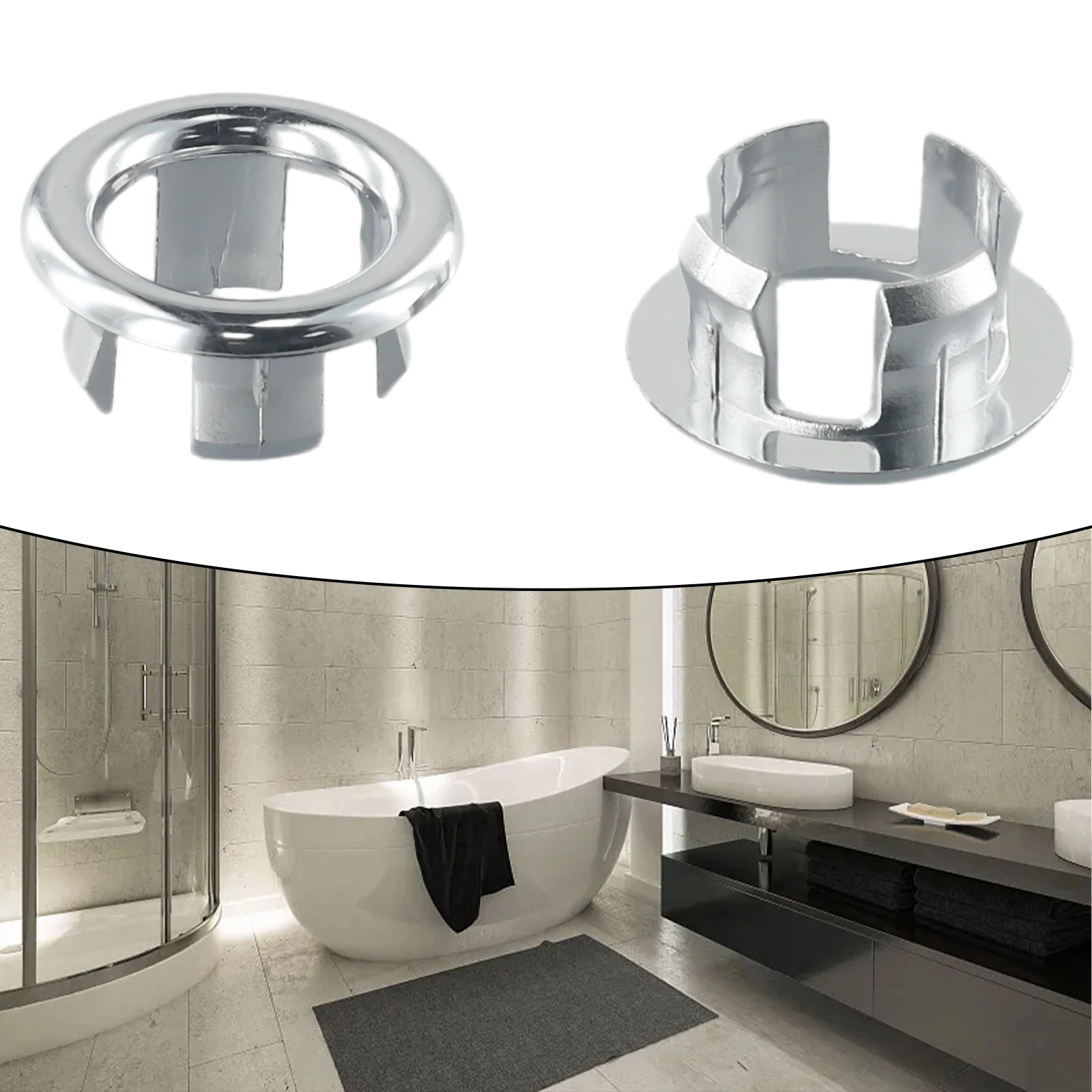 2pcs Bathroom Basin Sink Overflow Ring Chrome Hole Cover Cap Rts Round Overflow RingBathroom Accessories Set