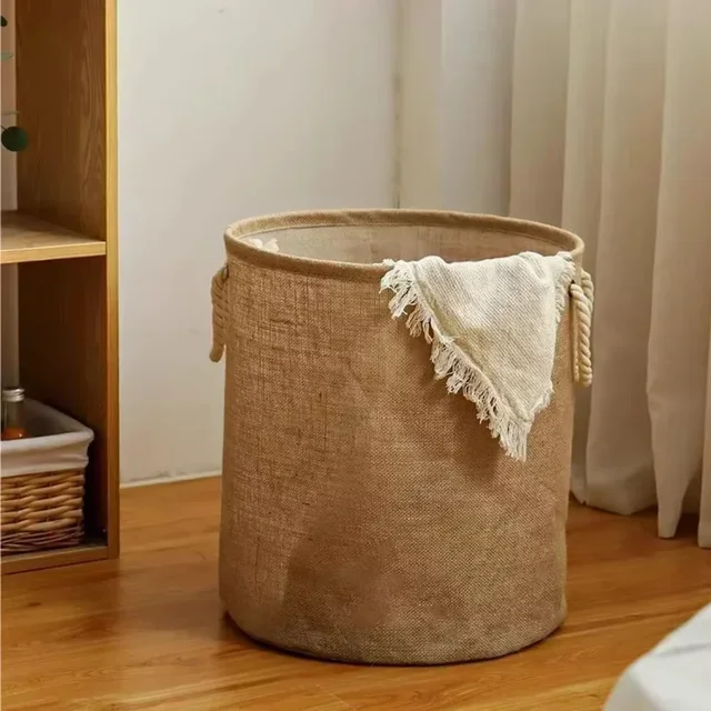 Foldable Cotton Linen Laundry Basket with Handles 3