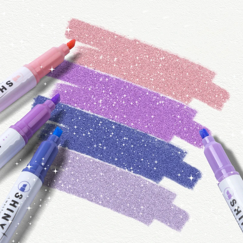 미적인 별 반짝이 하이라이터, 반짝이는 스크랩북 낙서 펜, 노트북 하이라이트 마커 펜, 귀여운 어린이 문구, 박스당 4 개
