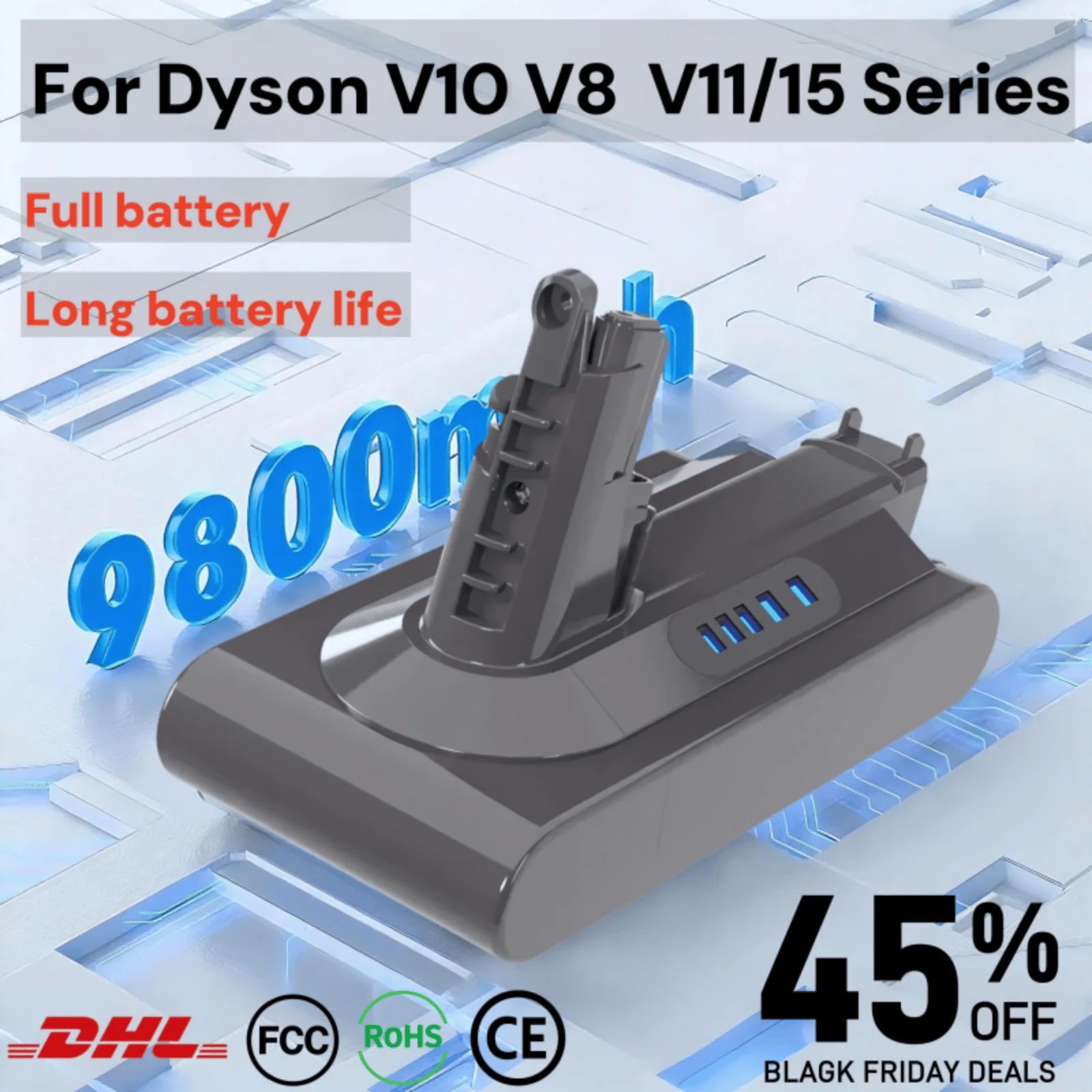 100% New Compatible with For Dyson V10 V8 V11 V15 V7 Series SV07 SV09 SV10 DC62 Vacuum Cleaner Rechargeable Battery