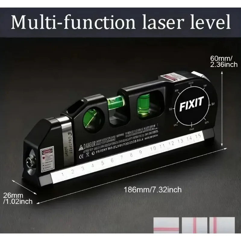 Self-Leveling Cross Line Laser Level Kit - 8ft Measuring Tape & 360° Laser Line Projector for Construction Renovation Alignment