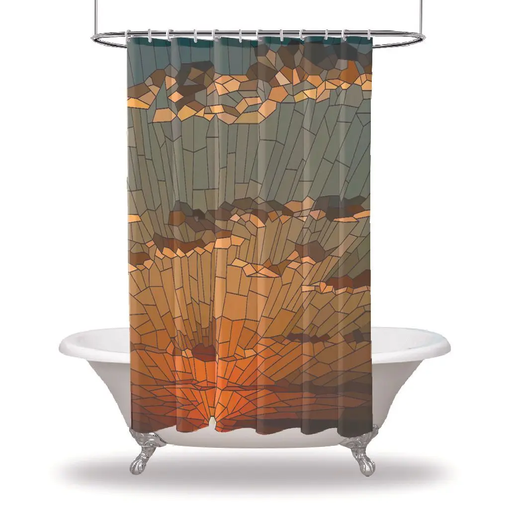 Stained Glass Printed Showers Curtain / Waterproof Button Hole Shower