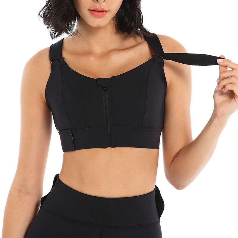 Frente Zipper Sports Bra, à prova de choque, alta resistência, copo fixo  com almofada no peito, bela aptidão, Yoga, desgaste exterior, tamanho  grande - AliExpress