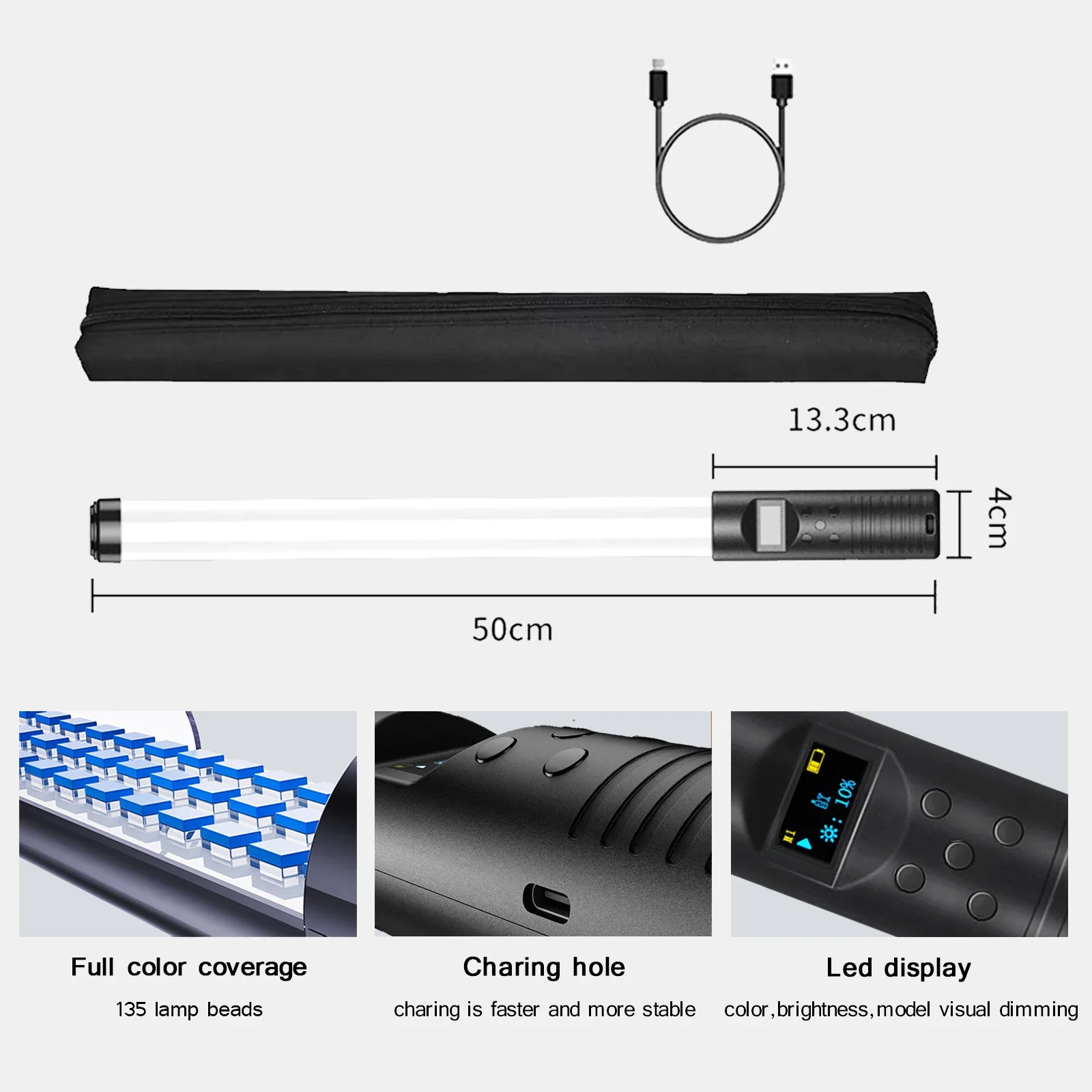 Rgb Led Handheld Light Wand Video Light Tube Fotografia Vara com Escurecimento Bateria Recarregável Tripé 20 50cm - Image 3