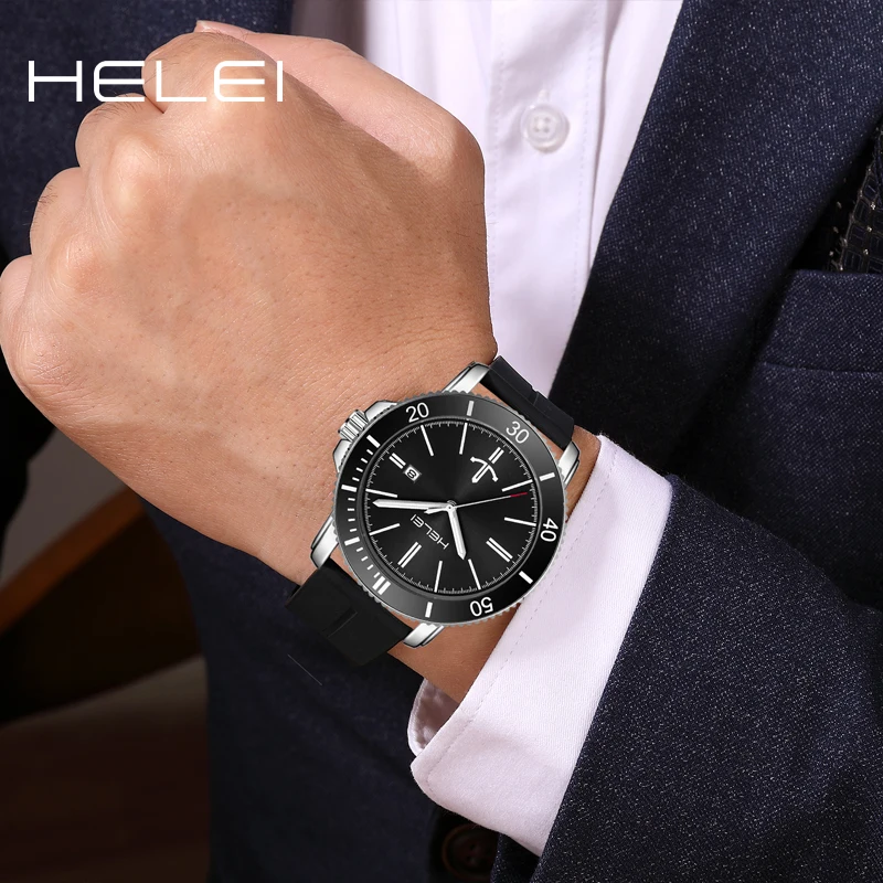 HELEI Original Classic Brand Men's Quartz Watch Strip Dial Waterproof Silicone Casual Quartz Wristwatch Date Gift For Men