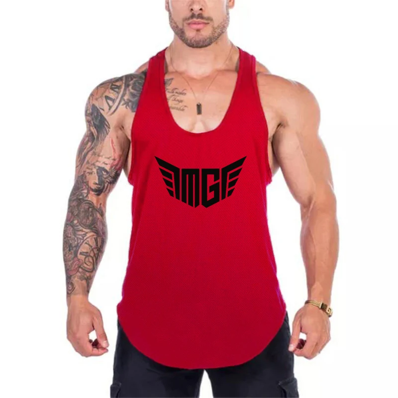 

Hot Sale Gym Fitness Bodybuilding Men Casual Sleeveless Tank Tops Summer Mesh Breathable Absorb Sweat Quick Dry Racer Back Shirt