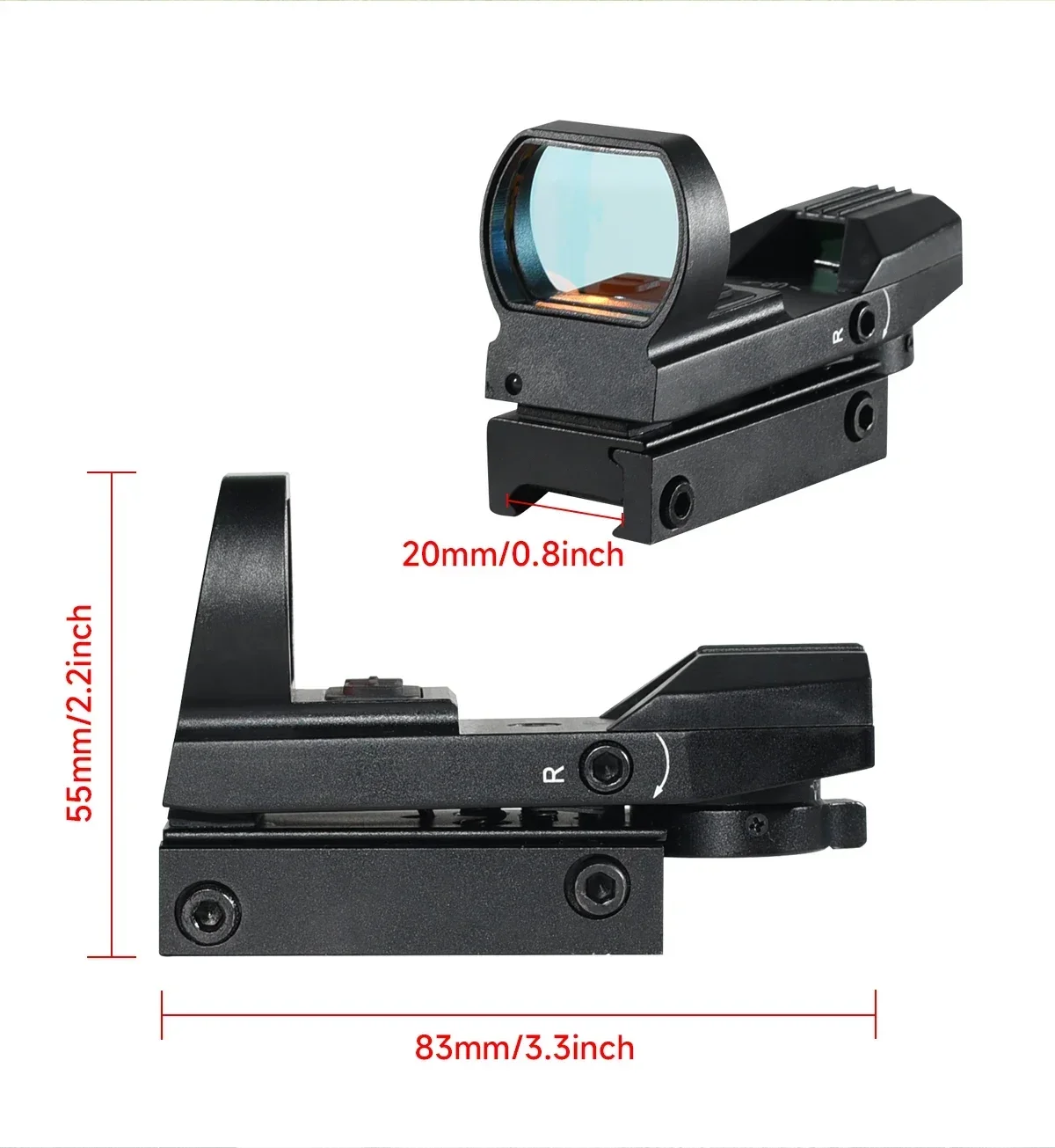 Tactical Red Dot Sight Collimator 4 Reticle Airsoft Reflex Sight Hunting Rifle Scope HD101R Type-C USB Rechargeable