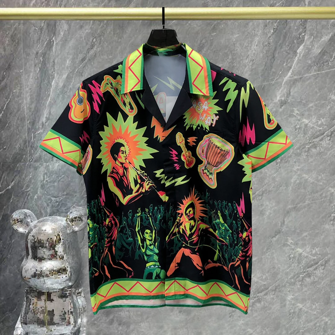 

Уличная одежда, модная футболка в стиле хип-хоп, гавайский пляжный топ Aloha с тропическим рисунком, летняя рубашка с Европейским принтом, Мужская футболка
