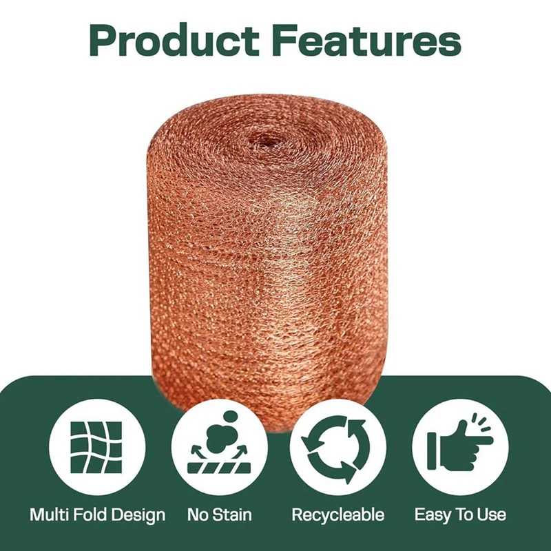 SUNFLO Copper Mesh Rodent Control Kit, 5 Inch X 35Ft Rustproof Copper Wool Blend, DIY Hole Filler, Complete Tool For Mice
