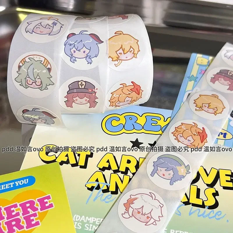 

Genshin Impact Q Version, наклейка на ленту, татаглия Венти Ху Тао, герметичные наклейки, милый фотографический декор, товары для игр Yuanshen, подарок