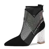 Rubber Soled Dance Boots Women 2025 Spring Pointy Rhine-diamond Tassel High Heel Mesh Latin Jazz Modern Dance Shoes Stage Show 6