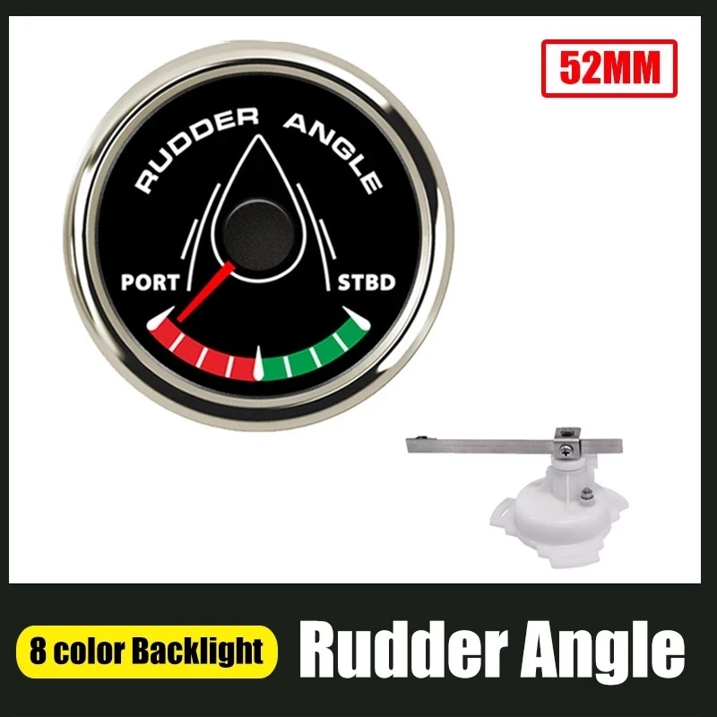 52MM Boat Marine Rudder Angle Indicator 0-190 Ohm With Rudder 8 Color Backlight 12V/24V