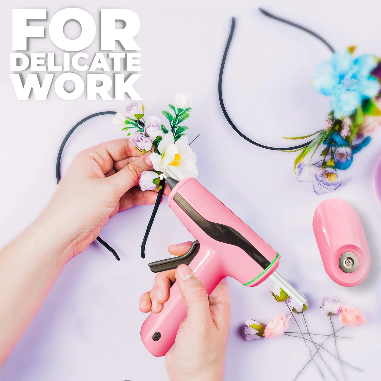2200Amh Pink Cordless Hot Glue Gun Kit USB Chargeable Battery Charged with 40 Glue Sticks Carry Case 10 Wood Sticks Fast Heating 3