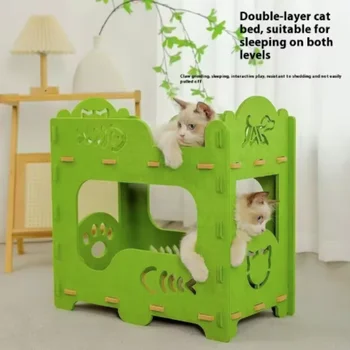 2-Layer Felt Cat House Indoor Multi-Functional Pet Bed for Large Cats And Kittens Removable Washable Breathable Scratching Board