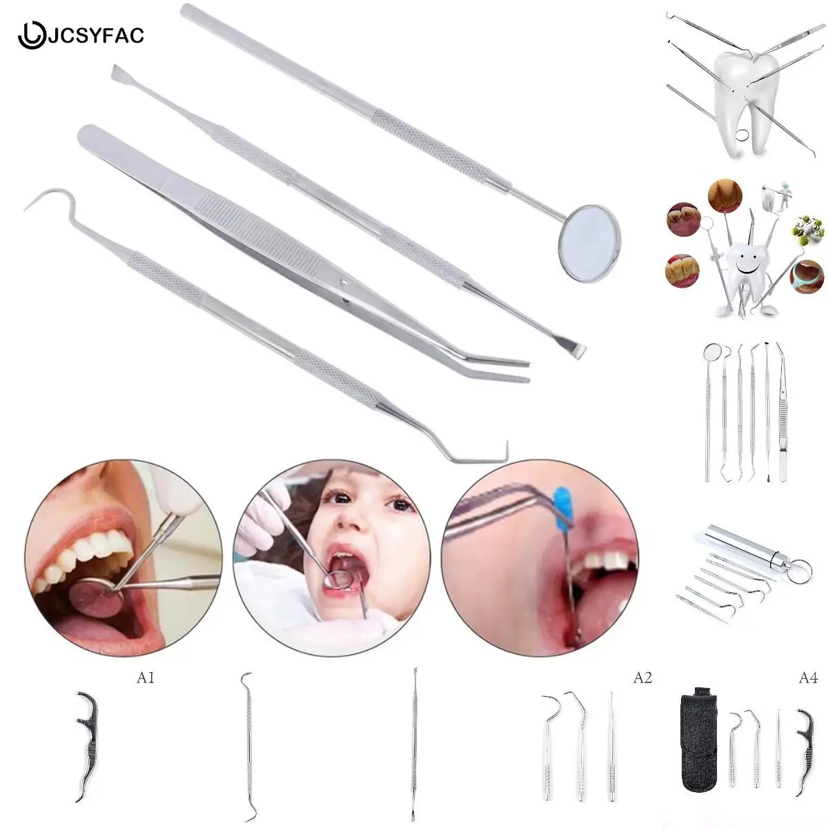 

1/3/4/6/7pcs Teeth Cleaning Stainless Steel Dentist Teeth Kits Oral Cleaning Probe Tweezers Tool Tartar Removal Tool Scraper