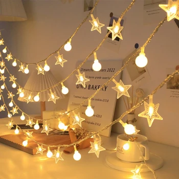 LED 스트링 스타 눈송이 볼 화환 크리스마스 조명, USB 배터리 전원, 방수 요정 조명, 잡초 장식, 3m, 6m, 10m
