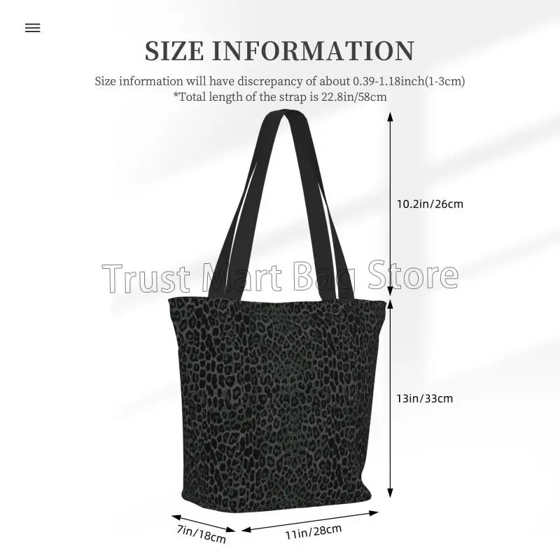 Black Leopard Print Reusable Grocery Bag Waterproof Shopping Handbags Women Travel Shoulder Bag Durable Tote Bags with Zipper