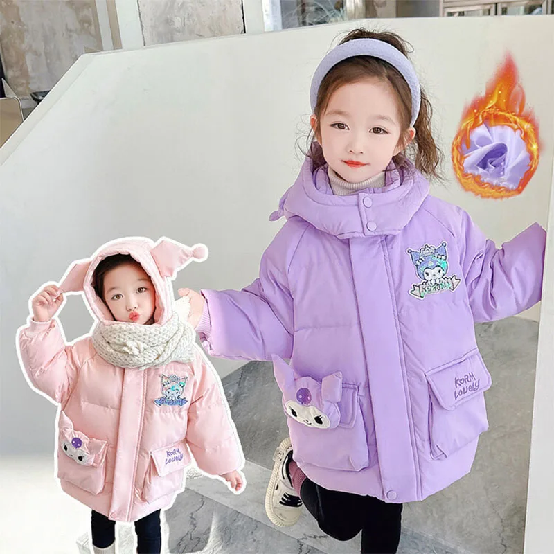 

Cute Girls Winter Down Jacket Y2K Kuromi Cotton Clothes Outerwear Sanrio Children Top Girl Children Clothing Anime Student Gift