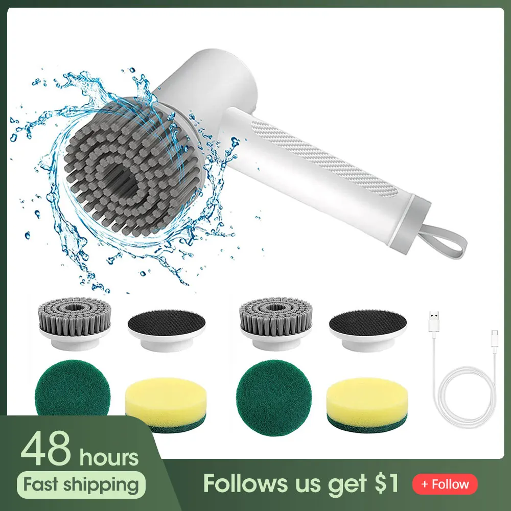 

1200mAh Electric Rotary Cleaning Brush Wireless Kitchen Dishwashing Bathroom Household Cleaning Brush Rechargeable Spin Scrubber