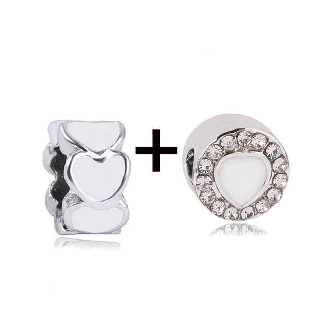 New Design White Heart Charm Beads Pendant Fit European Style Brand Bracelets Necklaces For Women Jewelry Making