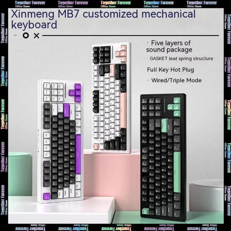 

Xinmeng M87 Sandwich Cotton Hot Swap Mechanical Keyboard Three-mode Wireless Wired Rgb Customized Gasket Esports Game 87-key Pe
