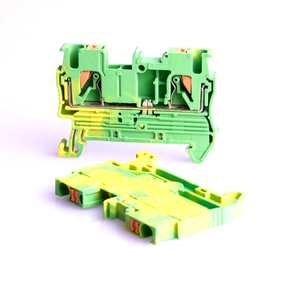 Din Rail Ground Terminal Block 10Pcs PT-2.5PE Spring Connection Feed Through Push In PT2.5-PE Wire Conductor |