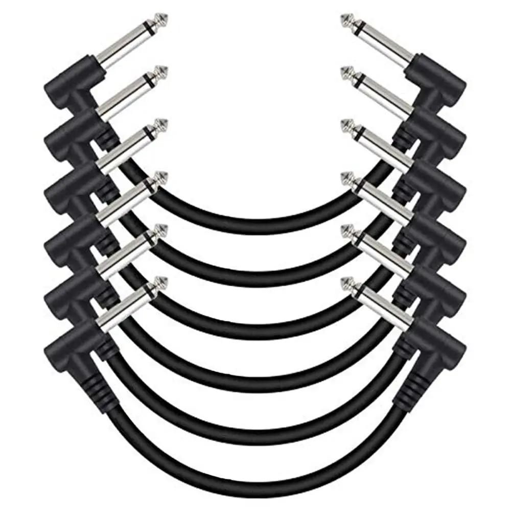 6 Inch Guitar Patch Cables Black Guitar Pedal Cable Effect Cable Cord 1/4" inch TS Right Angle Patch 6 Pack