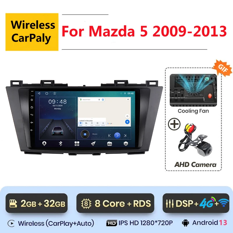 

Автомобильный мультимедийный видеоплеер, 8 ядер, Android 13, для Mazda 5 2009 2010 2011 2012 2013, GPS навигация, Carplay, автомобильный стерео DVD