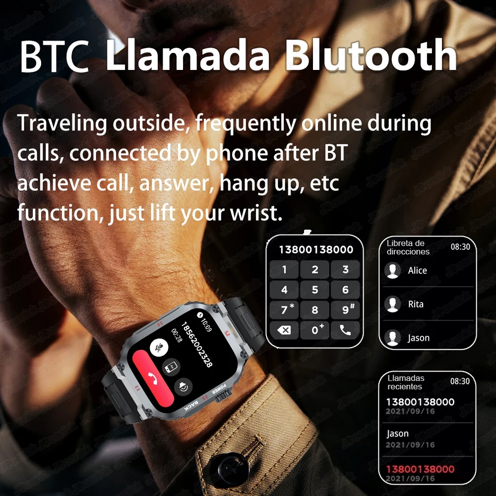 GPS Outdoor Sports Military Smart Watch Men LED Lights Health Monitoring AI Voice Assistant Waterproof Bluetooth Call Smartwatch