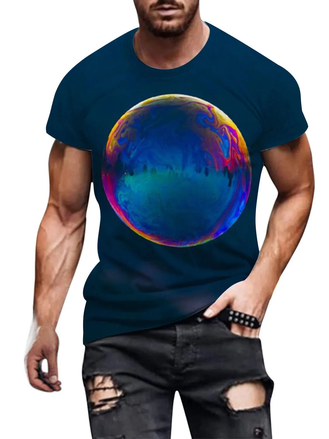 

2023 Summer New Fashion Men's Colorful Bubble Fun Casual Short Sleeve New Personalized 3D Printing T-shirt