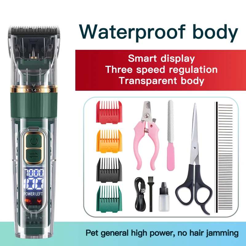 Pet Clipper Dog Hair Trimmer Pet Hair Trimmer Dog Clipper Dog Hair Clippers Grooming Haircut Trimmer Shaver Set IPX7waterproof Pets Cordless Rechargeable Professional Dog Clipper
