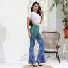 [You're My Secret] Women Mermaid Style Bell Bottom Pants Fish Scale Print Elastic High Waisted Sexy Colorful Shiny Flare Pants 2