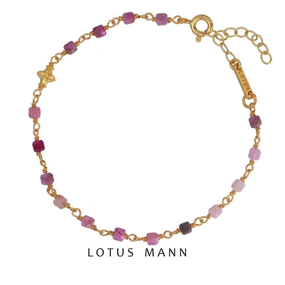 Personalizzato Rosa Rubino Rosa Rubino Quattro Foglie Erba 925 Argento Placcato Oro Bracciale Lotusmann Bracciali Orologio Donna