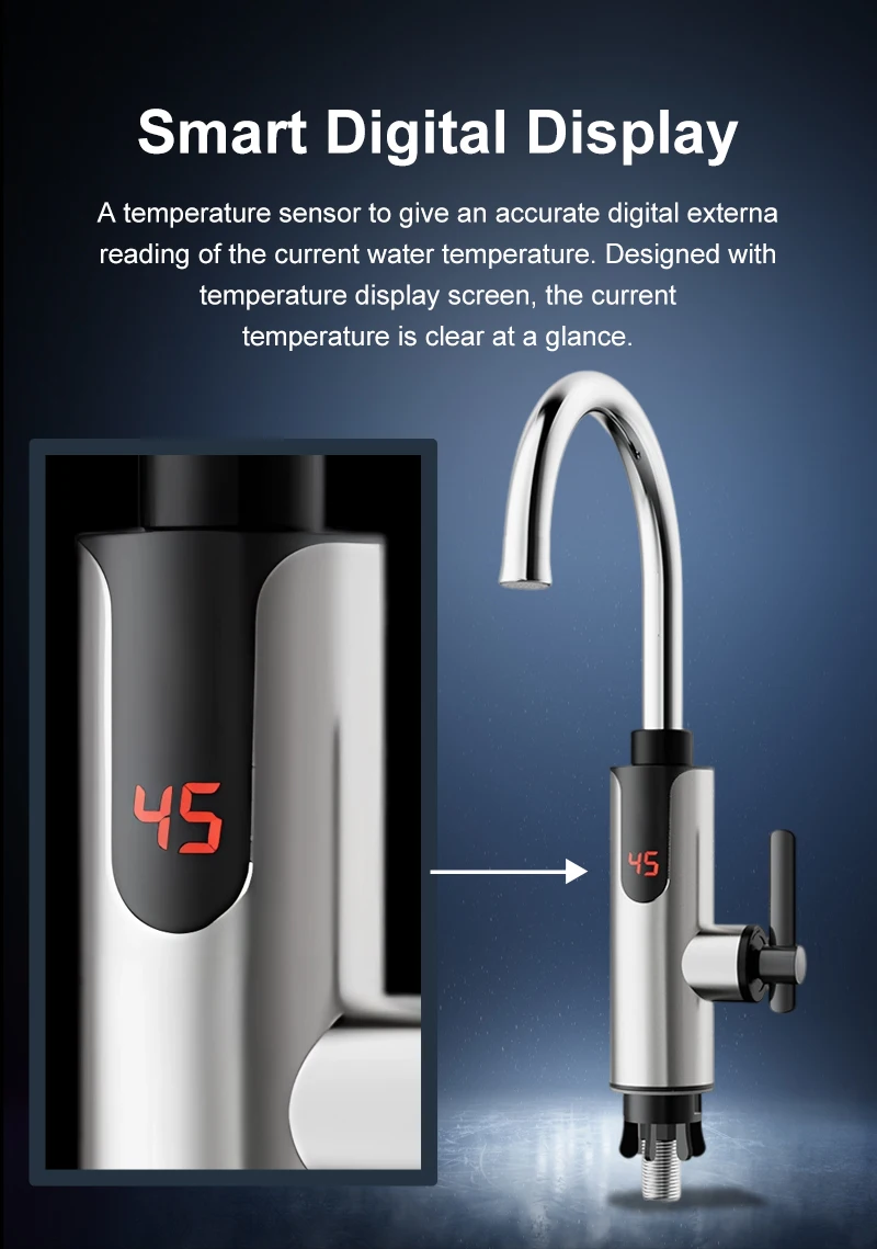 Description Picture 4 of itemElectric Instant Heating Faucet Hot Cold Mixer Tap 3300W 220V 360 Degree Rotation Fast Heating Tap Digital Kitchen Bathroom