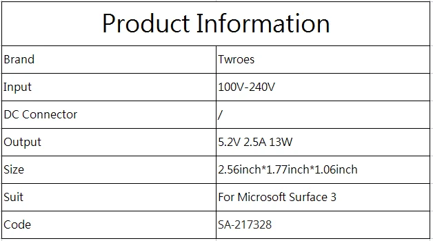 5.2V 2.5A 13W for Microsoft Power Adapter Charger Surface 3 Tablet Laptop Adapter Power Supplies Pour Microsoft