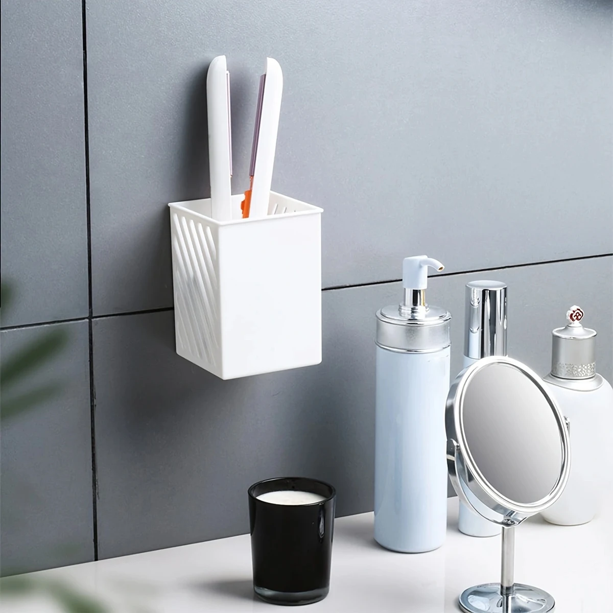 1pc-Simple Wall-mounted Pen Holder Student Desktop Stick-on Pencil Case Mini Makeup Brush Storage Case Storage Organizer