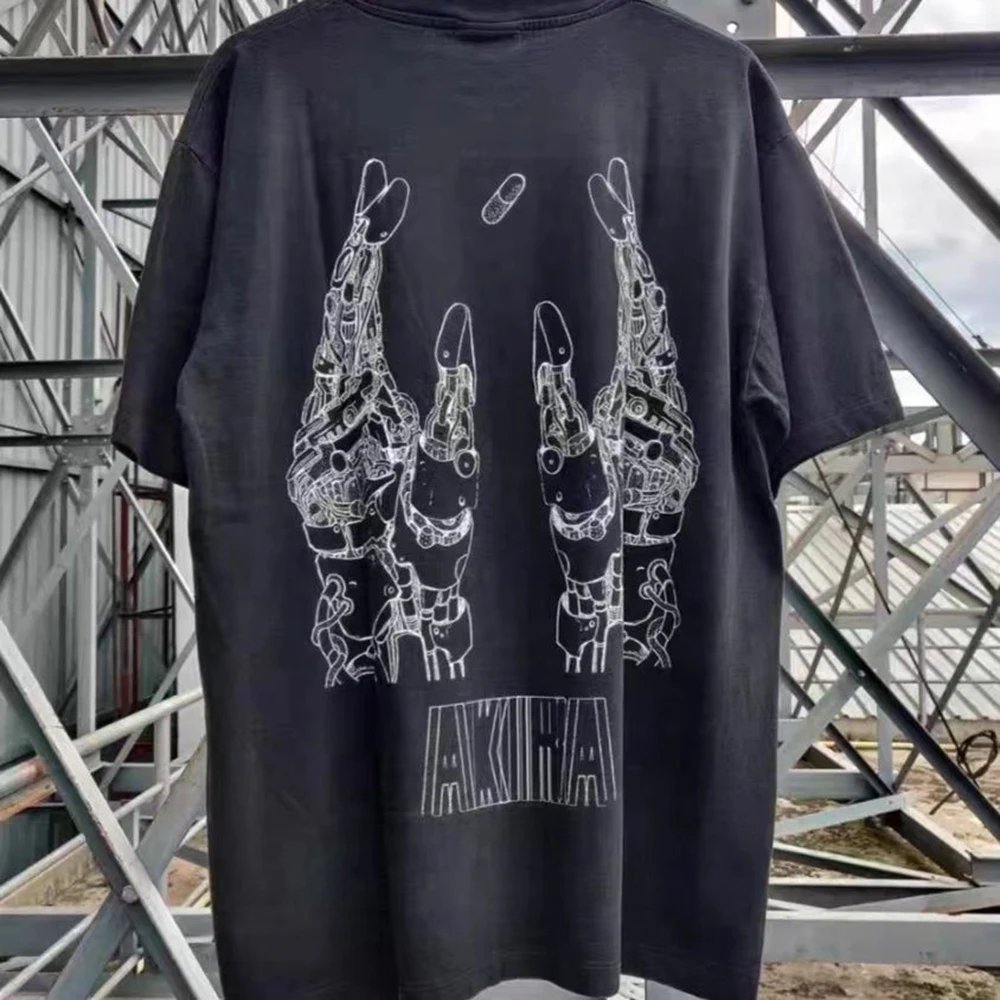 

2023 Pure Cotton Short-sleeved Men's T-shirt Punk Style Letter Printing Top Street Rock Hip-hop Band Casual Personality Clothing