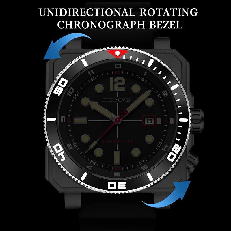 FEELNEVER New Imported Movement Sapphire Diver Watch Men Casual Luminous Automatic Mechanical Wristwatches For Men Montre Homme