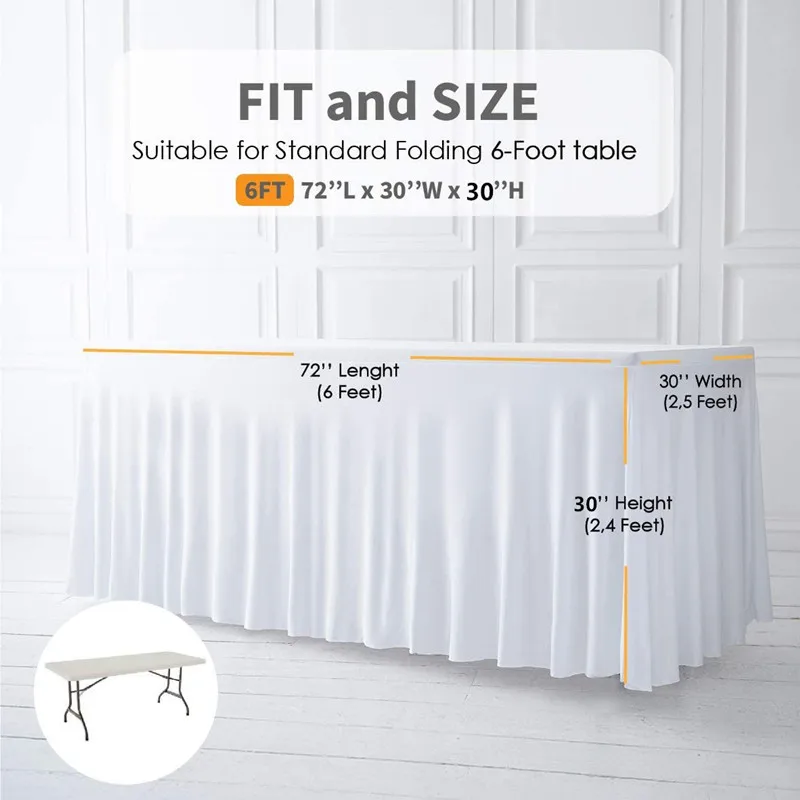 Description Picture 2 of item4FT 5FT 6FT 8FT Elastic Skirt Table Cloth Stretch Polyester Rectangular Table Cover Spandex Party Wedding Banquet Table Cover