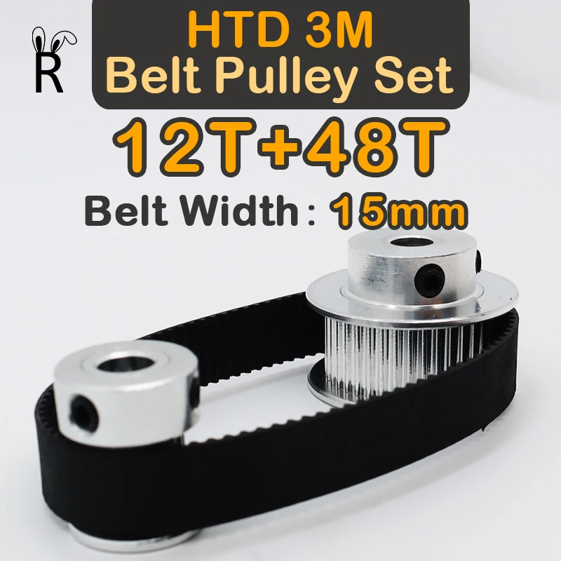 12Teeth+48Teeth HTD 3M Timing Pulley Set Belt Width 15mm 12T Synchronous Wheel 48T 3M Pulleys 12 Teeth 48 Teeth HTD3M Pulley Kit