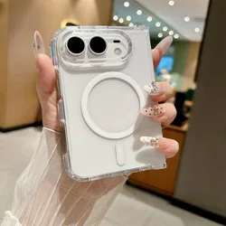 Duo Fold Transparent Magnetic Phone Case with Magsafe Wireless Charging Compatibility for iPhone Duo (White CX)