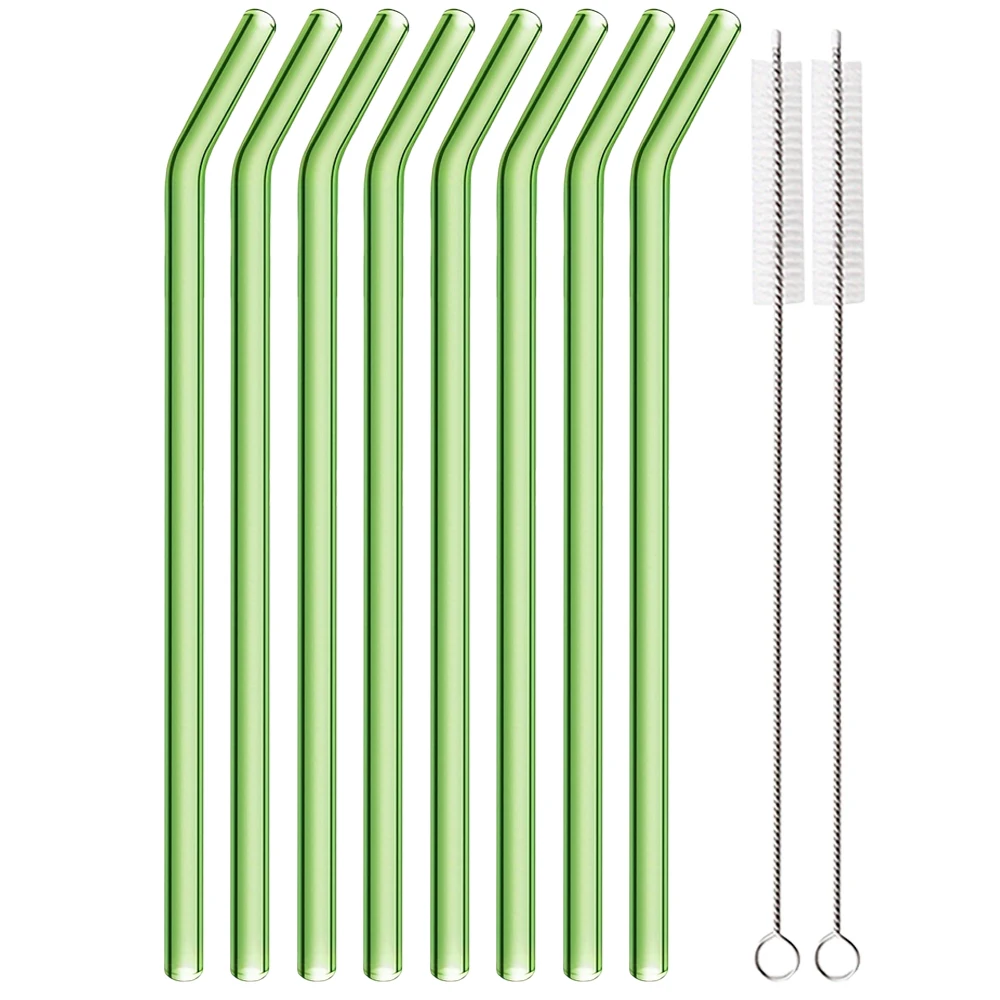 Set of 8 Reusable Glass Straws with Cleaning Brushes - Eco-Friendly and Durable for Smoothies and Cocktails