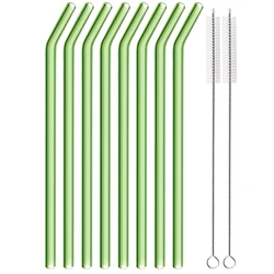 Set of 8 Reusable Glass Straws with Cleaning Brushes - Eco - Friendly and Durable for Smoothies and Cocktails (Green)