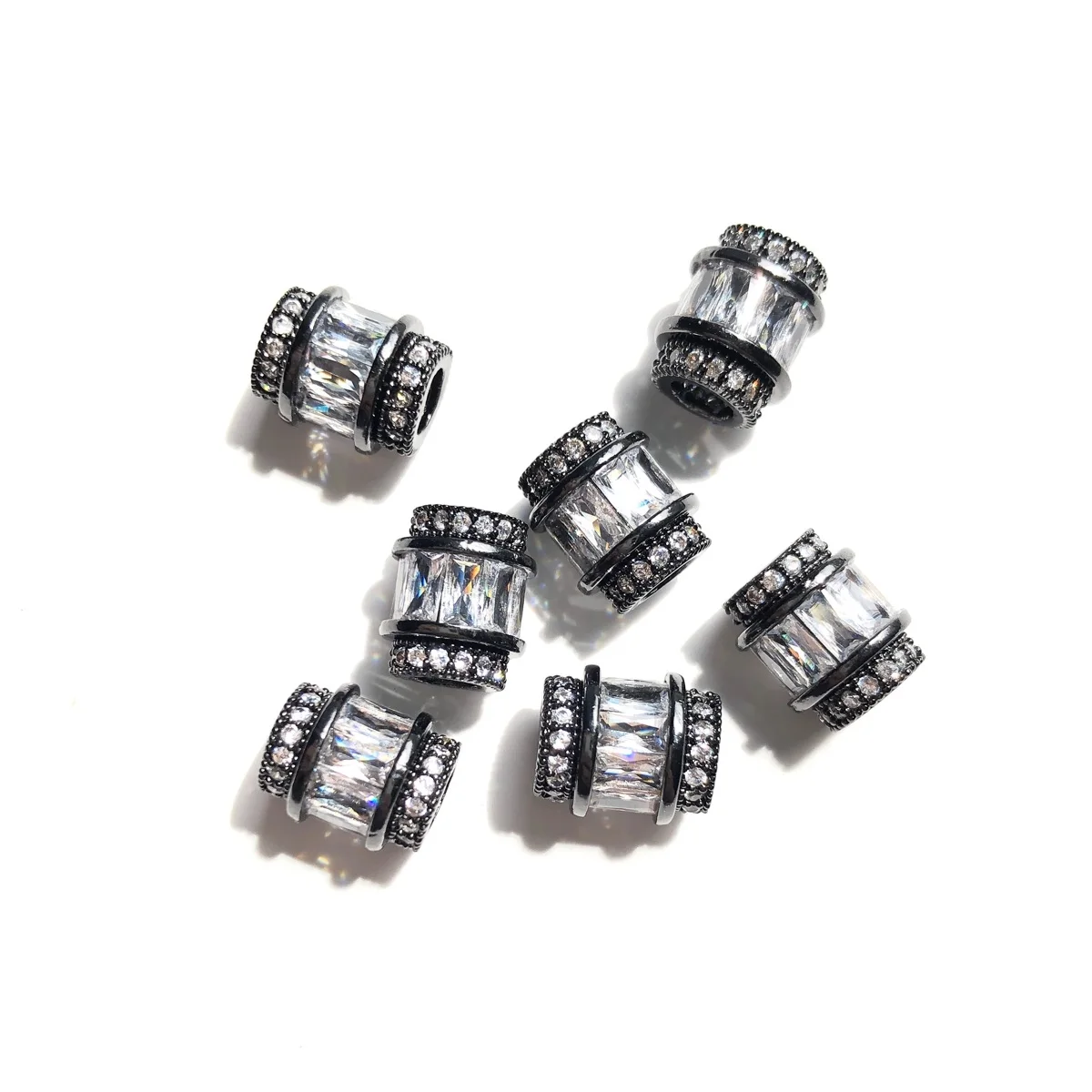 10pcs 9.6mm Clear Zirconia Paved Big Hole Spacers Beads for Women Bracelet Necklace Earring Making Gold-Plate Jewelry Accessory