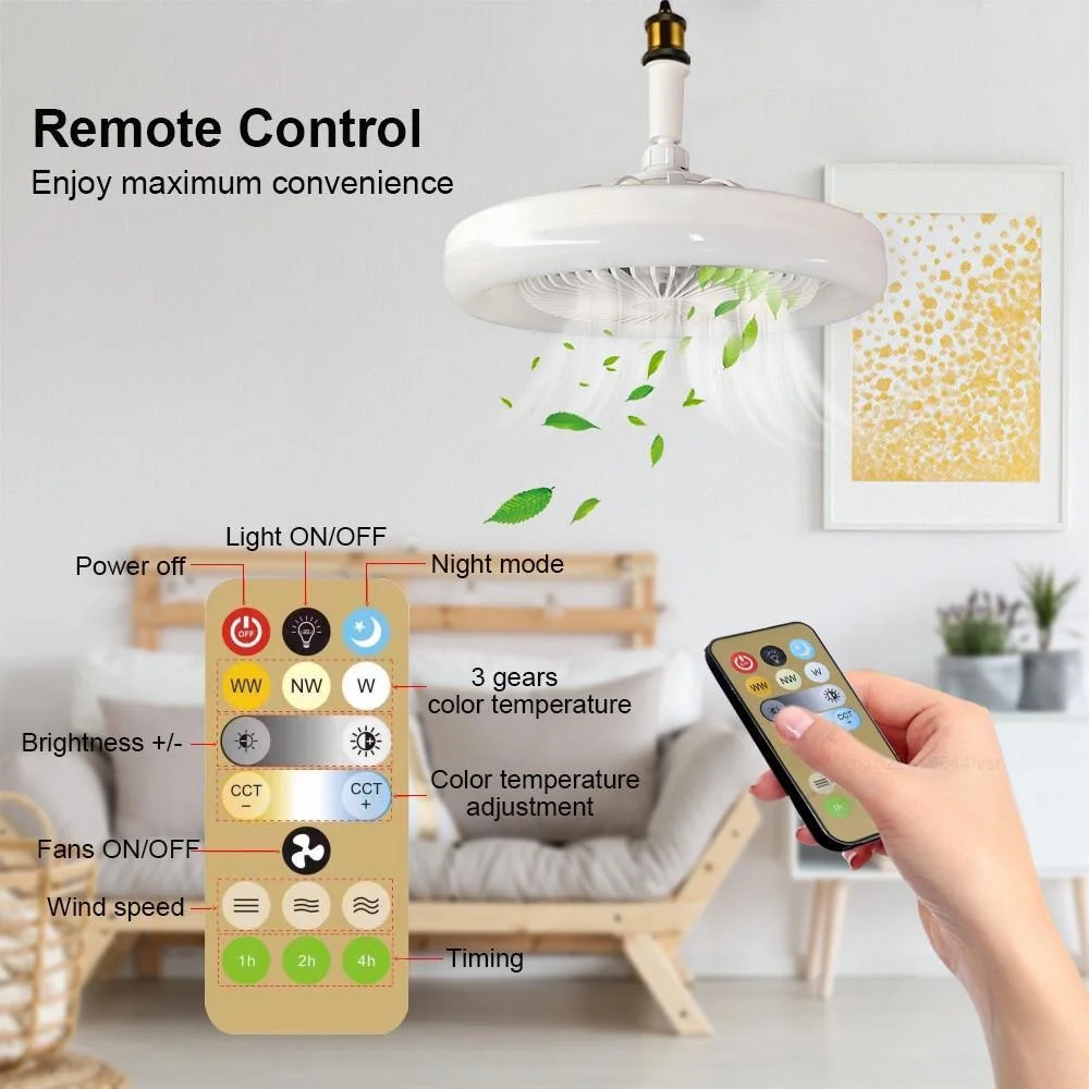 Top-Selling Smart Ceiling Fan with Remote Control, Light, 30W LED Lamp, and E27 Converter Base for Living Room or Bedroom 1pcs e27 e14 gu10 g9 e12 b22 led light holders converter ac 110v 220v socket adapter lampholders for led corn lamp spot bulb