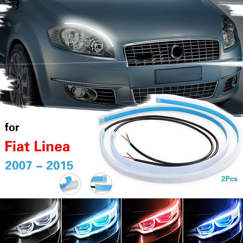 DRL 유연한 LED 스트립 주간 주행등, 방향 지시등, 피아트 라인 2007-2015, 자동차 헤드라이트 12V 방수, 2 개